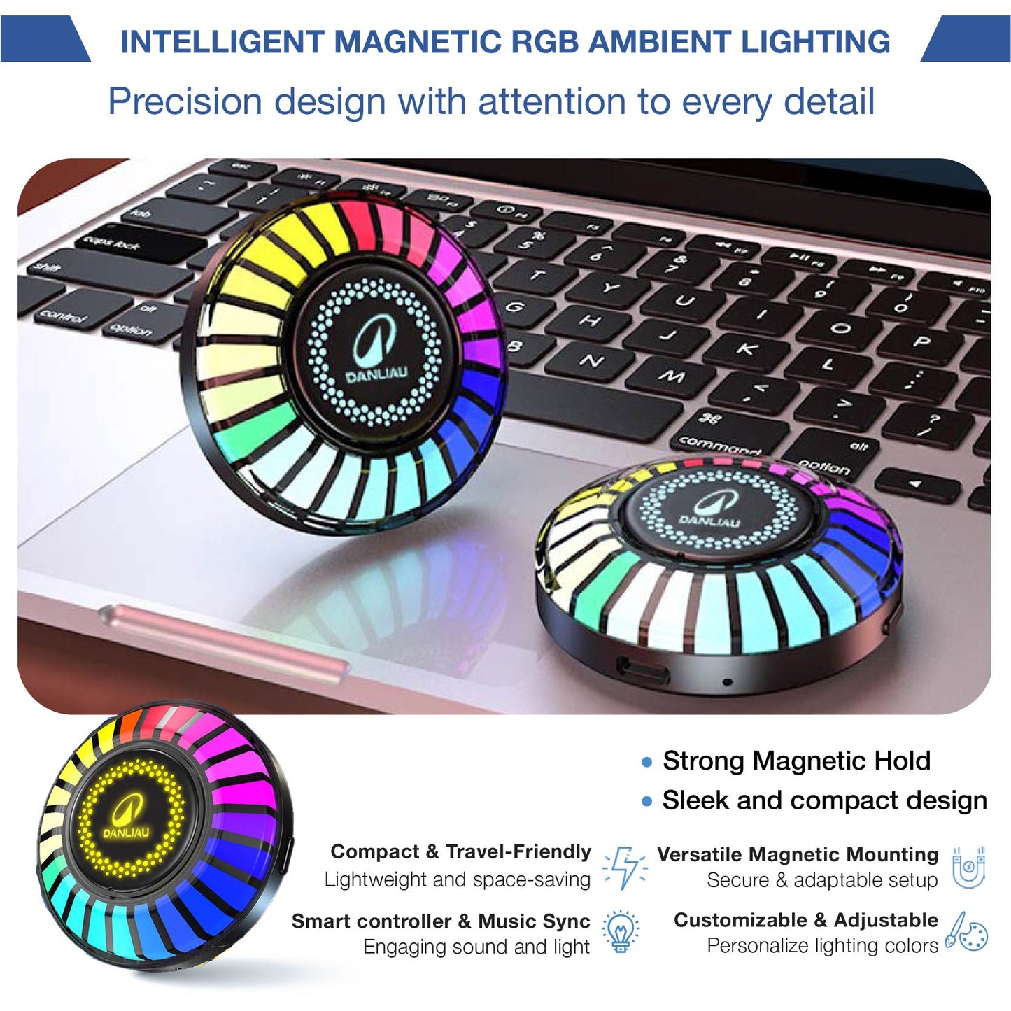 DANLIAU™ Smart RGB Rhythm Light – Dynamic Music-Activated LED Ambient Light with App Control & Stereo Lighting Effects