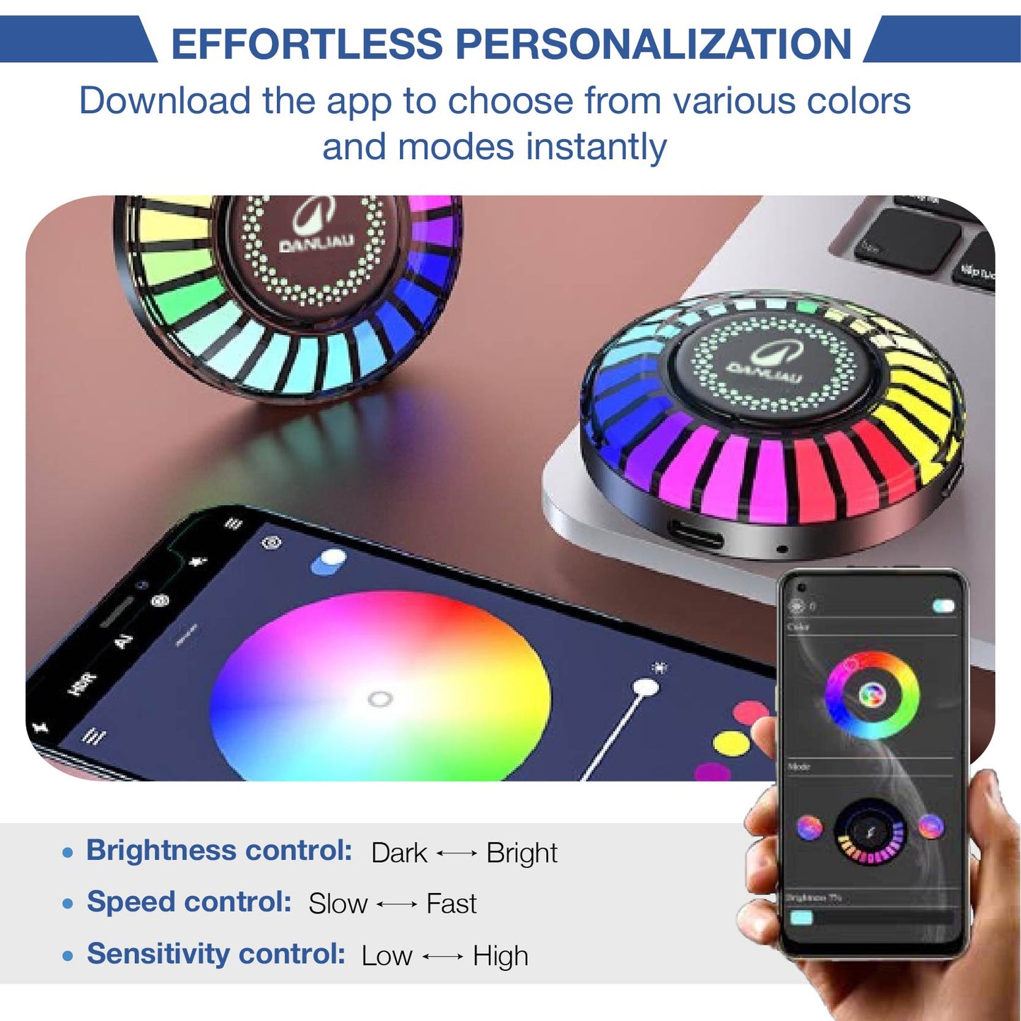 DANLIAU™ Smart RGB Rhythm Light – Dynamic Music-Activated LED Ambient Light with App Control & Stereo Lighting Effects